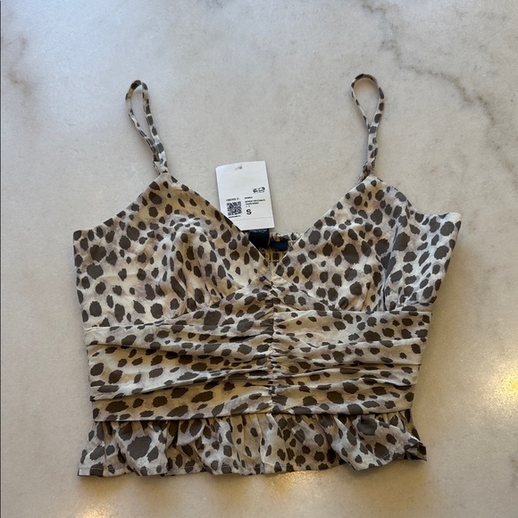 NWT Forever 21 Beige and Black Leopard Print Ruffle Hem Cami - Picture 2 of 4